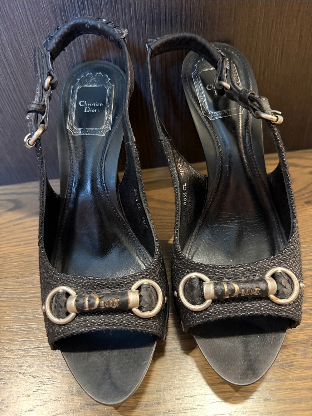 Dior Black Open-Toe Slingback Wooden Sandals